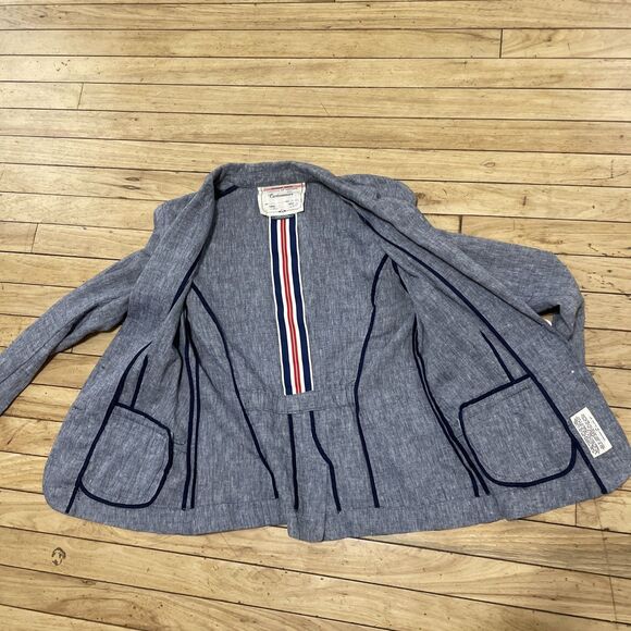 Cartonnier Anthropologie Linen Blazer Women 4 Blue Light 2 Button Preppy Beach 4 - Picture 3 of 16